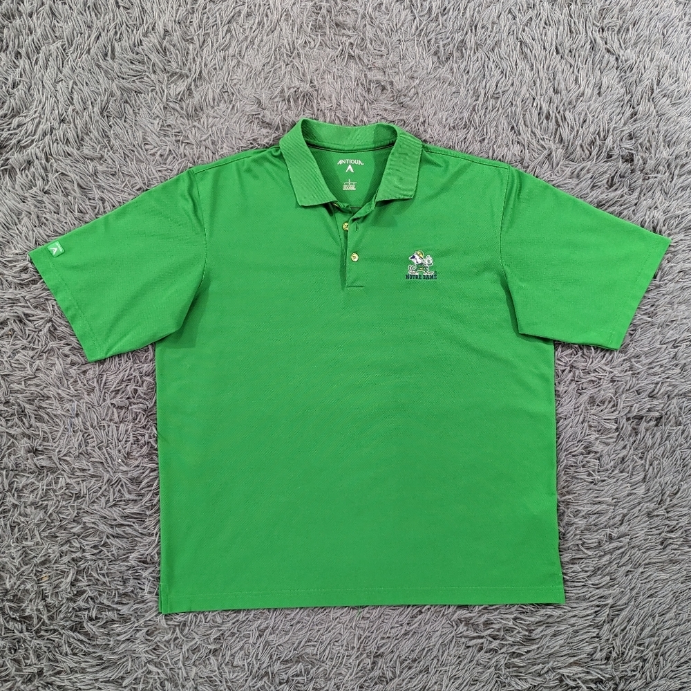University Of Notre Dame Shirt Men's Large Green Polo Fightin' Irish Embroidered